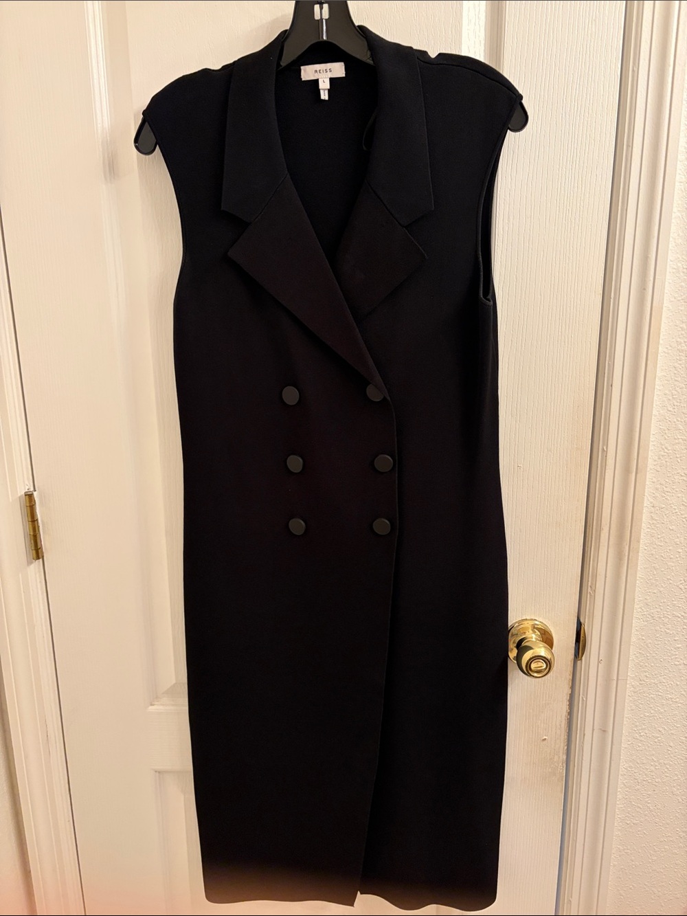 Reiss Black Sleeveless Double-Breasted Midi Dress